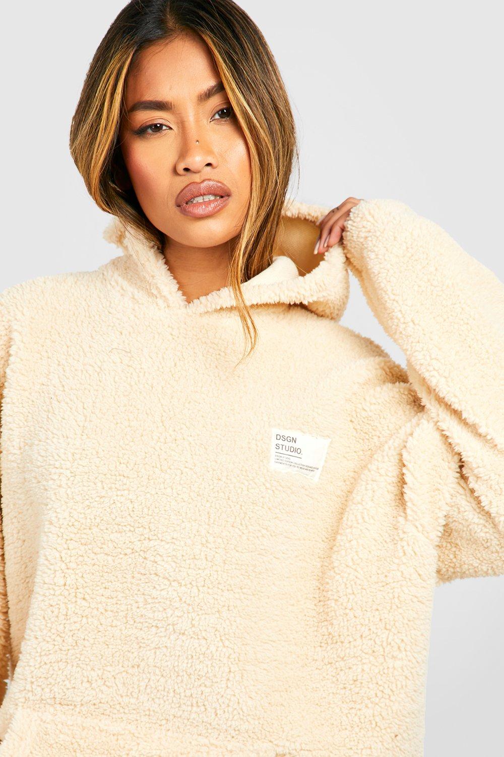 Premium Borg Woven Label Oversized Hoodie boohoo FI
