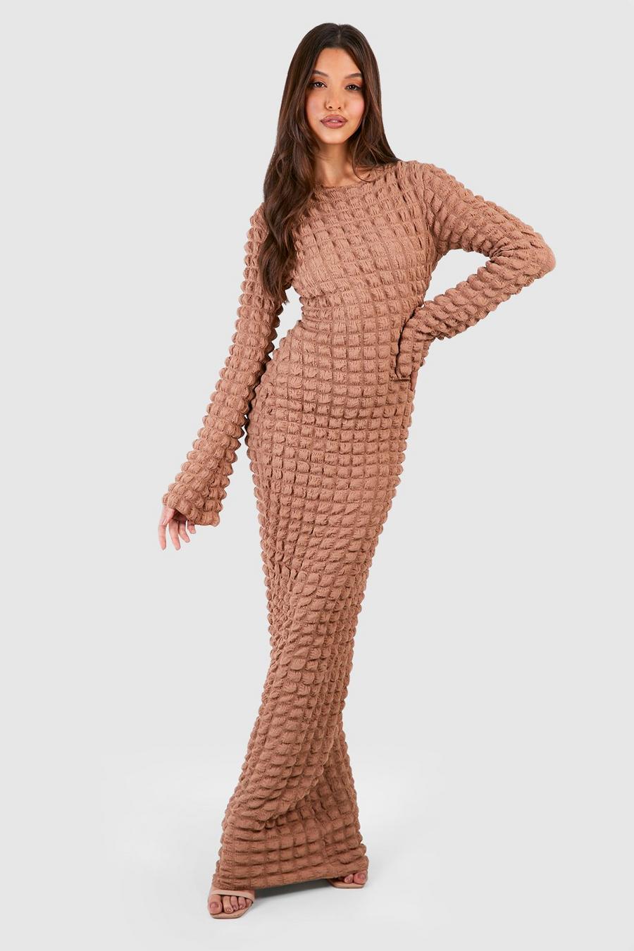 Camel Bubble Textured Maxi Dress image number 1