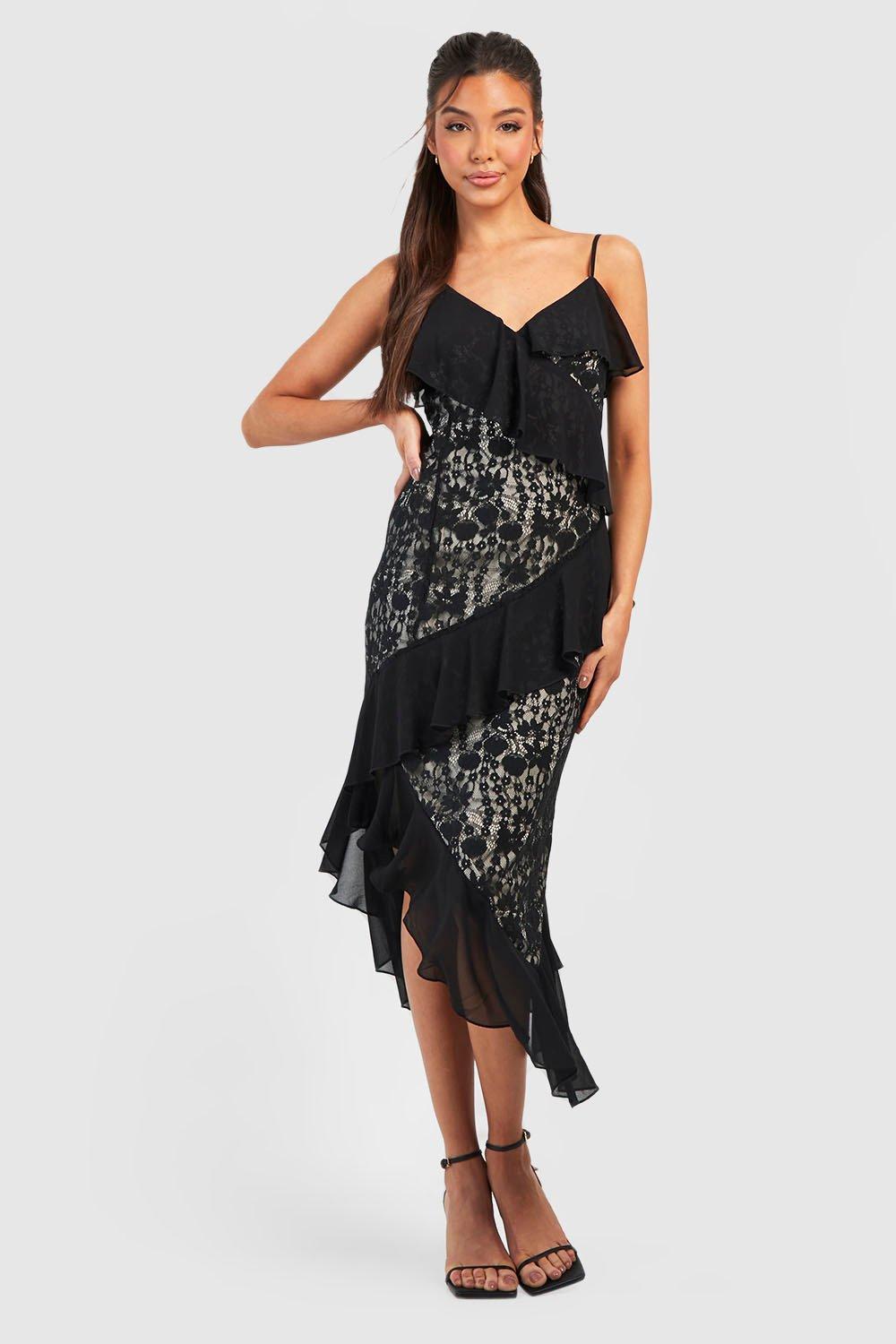 Boohoo lace panelled shop open back midi dress