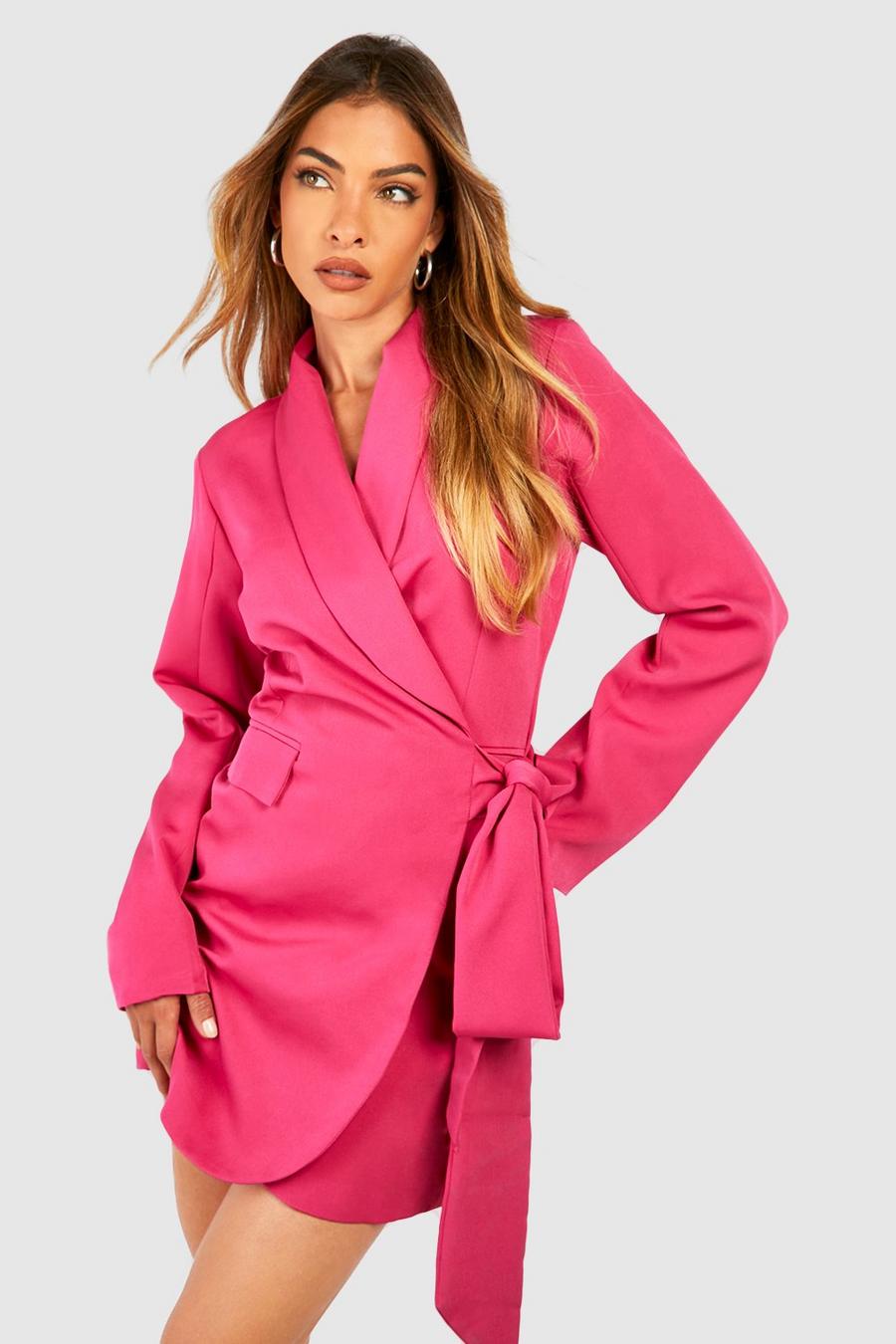 Magenta pink Tie Wrap Blazer Dress
