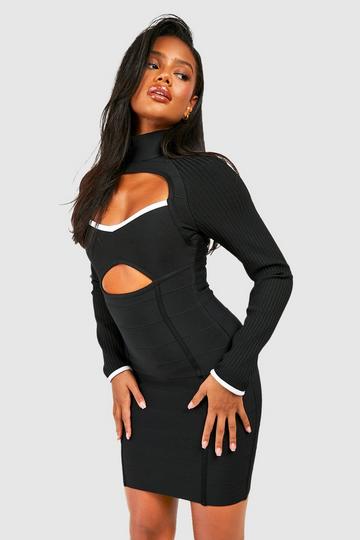 Mono Bandage Cut Out Mini Dress black