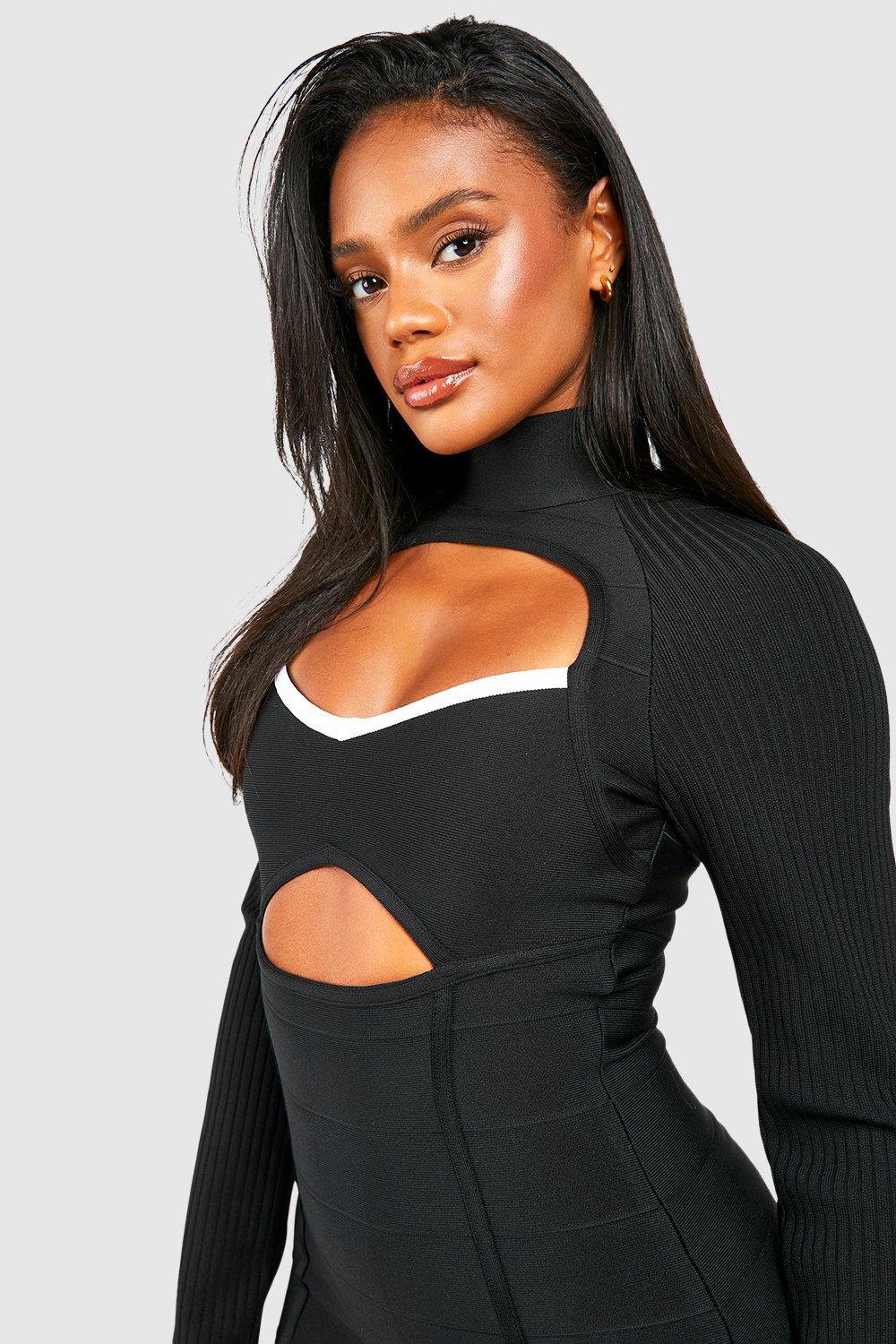 Hari Long Sleeve Cut Out Mini Dress in Black