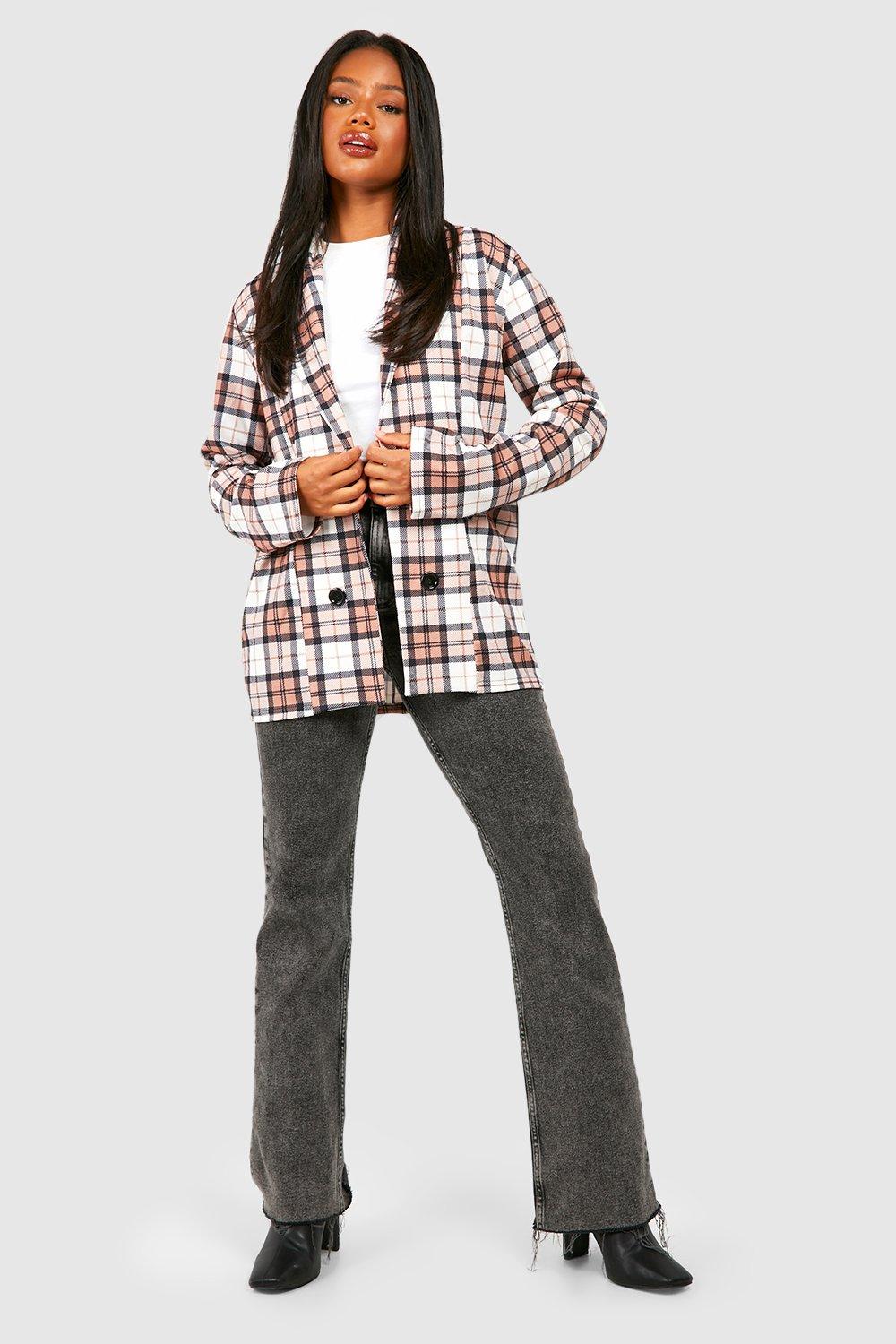 Basic Jersey Crepe Tonal Check Relaxed Fit Blazer boohoo
