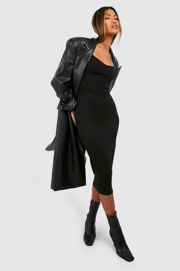 Sweetheart Cotton Long Sleeve Midi Dress black