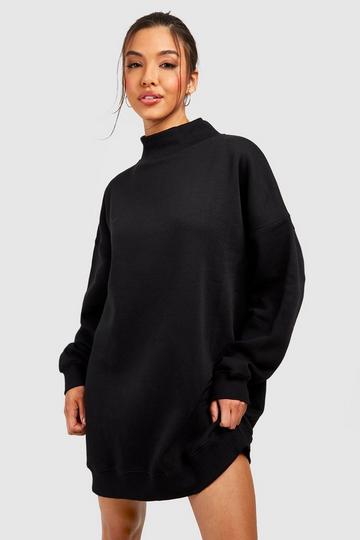 Black Funnel Neck Oversized Sweat Dress