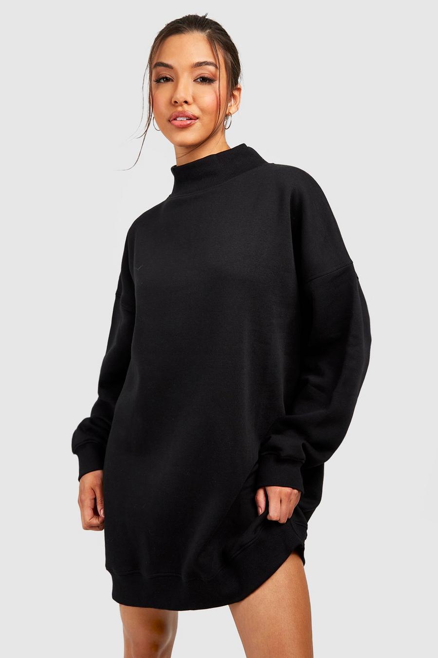 Black Oversized Sweatshirt Jurk Met Hoge Hals