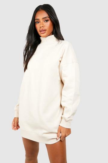 Stone Beige Funnel Neck Oversized Sweat Dress