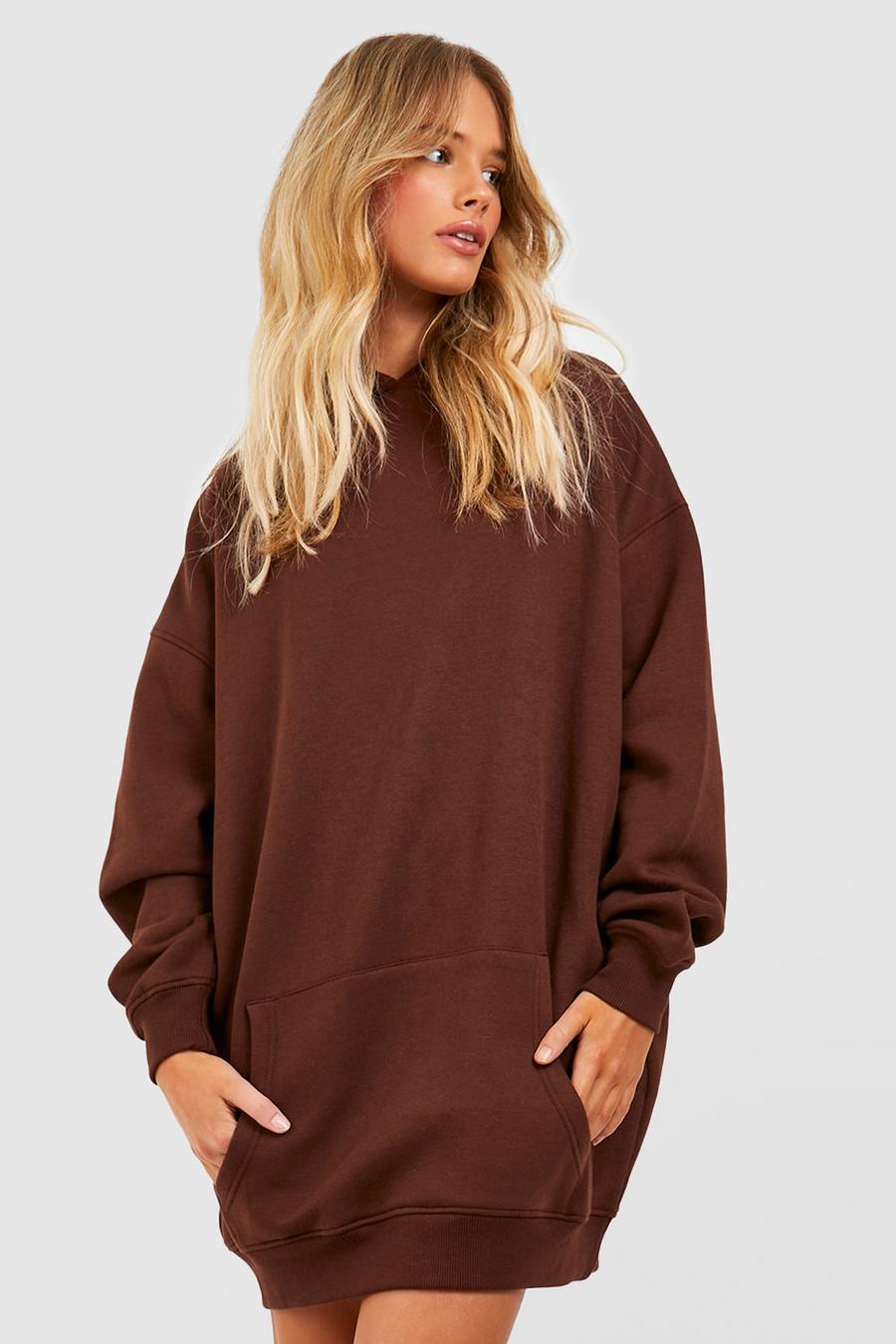 Robe sweat oversize à capuche , Chocolate image number 1