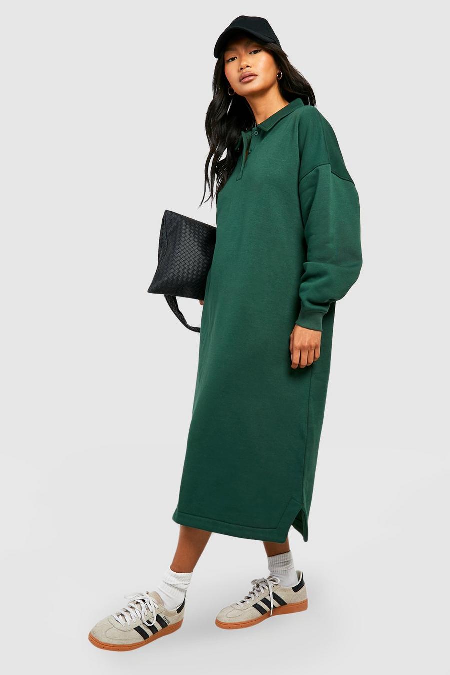 Green Rugby Collar Sweat Midi Dress image number 1