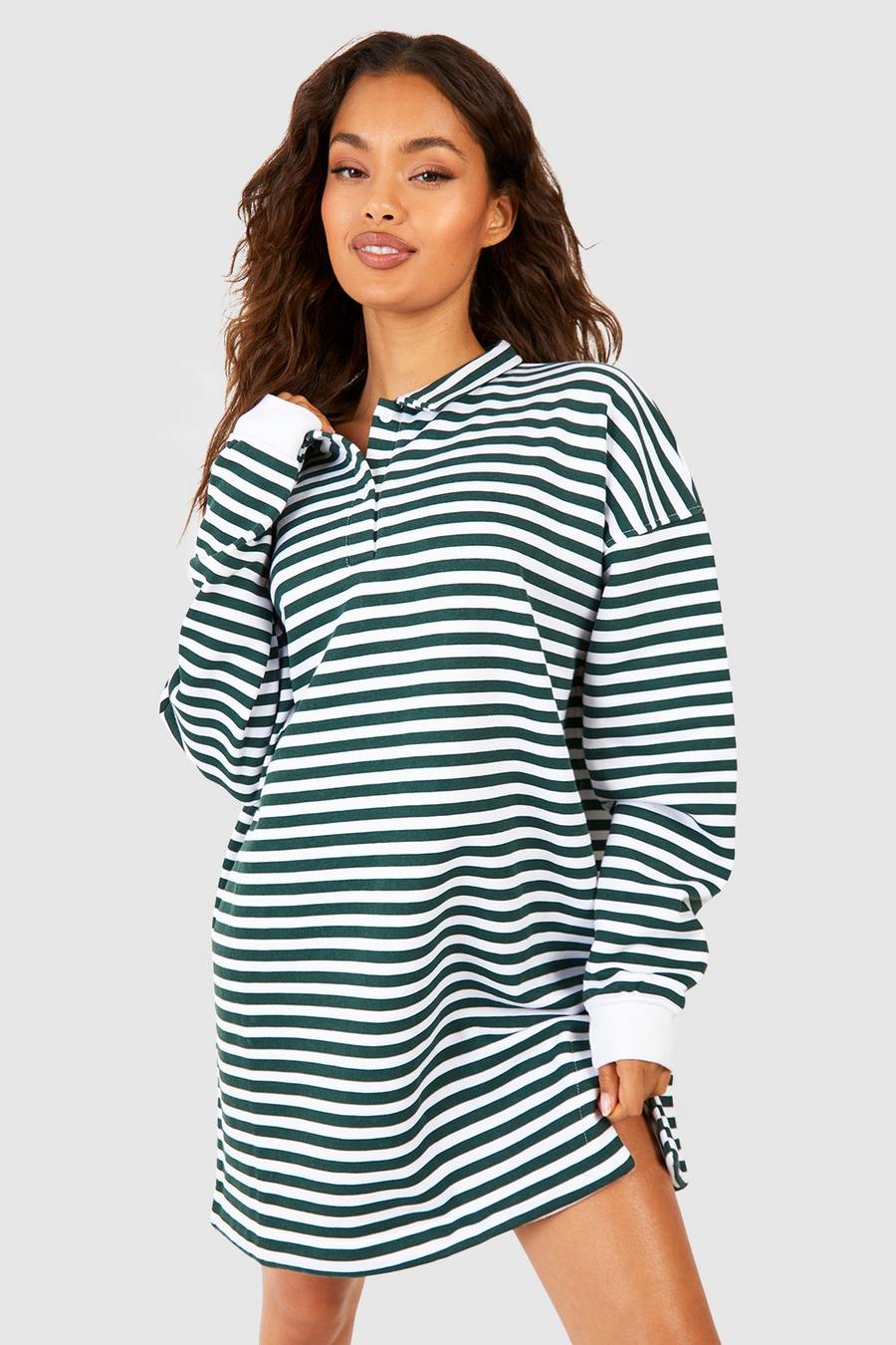 Green Rugby Collar Stripe Sweat Dress image number 1