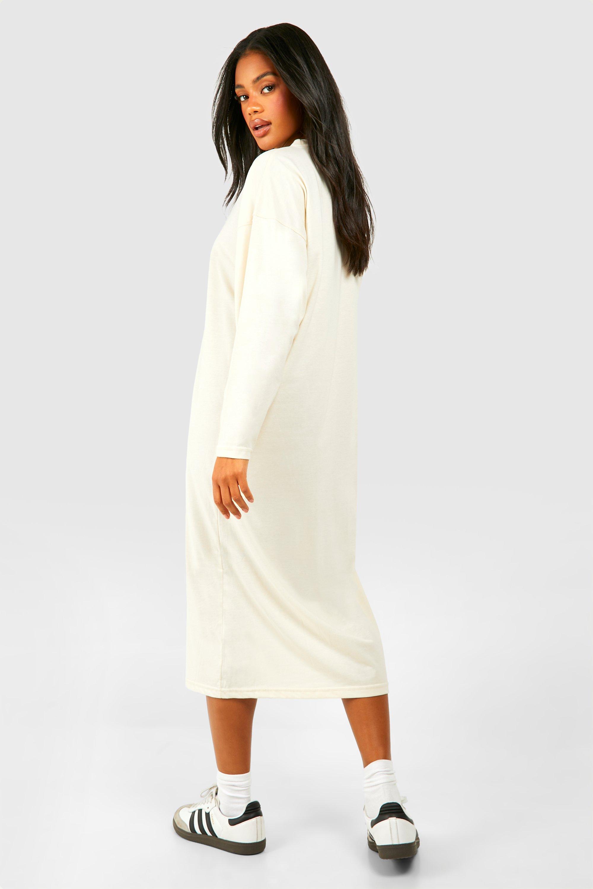 Oversized Long Sleeve T shirt Midi Dress boohoo