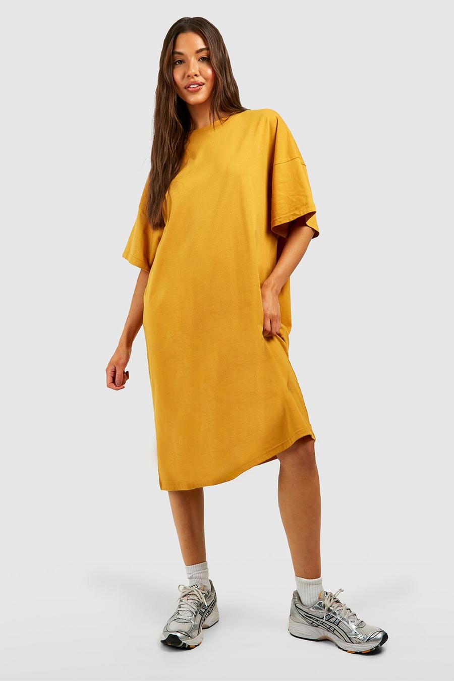 Oversize Midi T-Shirt-Kleid, Mustard image number 1