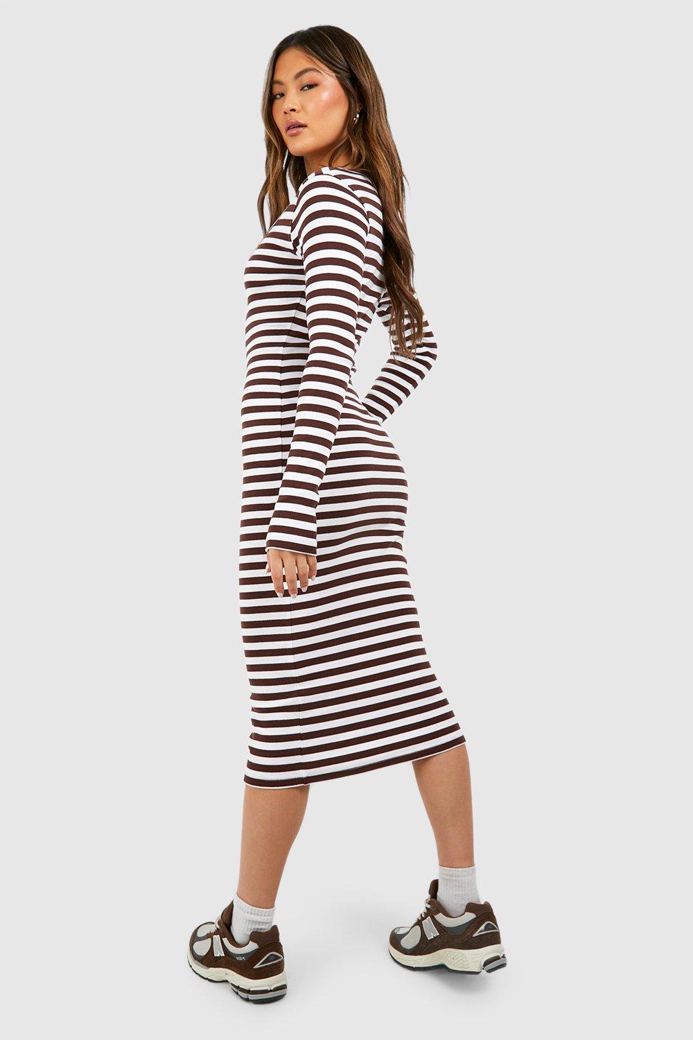 Women's Scoop Neck Stripe Rib Midi Dress | Boohoo UK