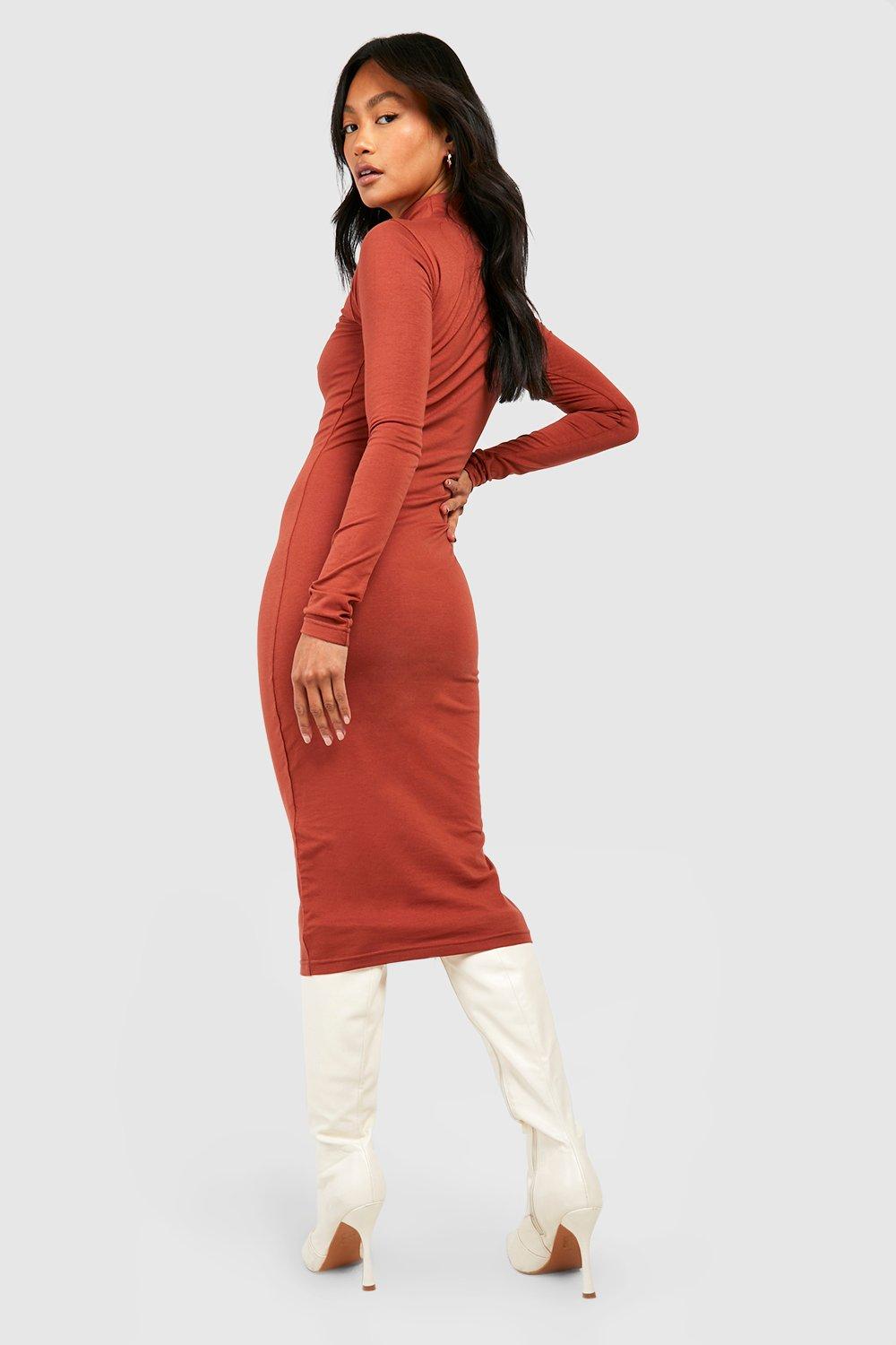 Turtleneck Cotton Midi Dress boohoo USA