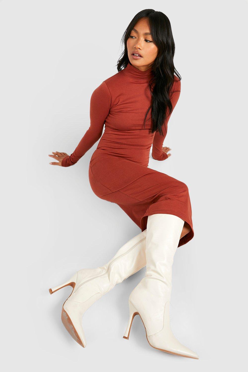 Midi dress with hot sale thigh high boots