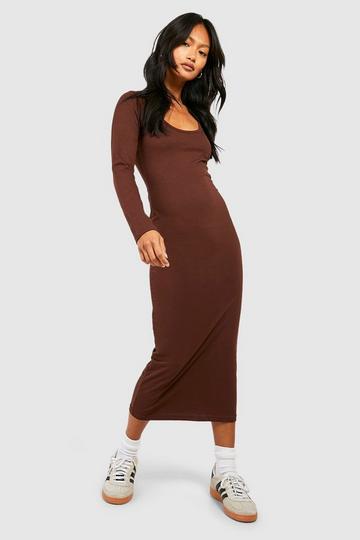 Scoop Neck Cotton Midi Dress chocolate