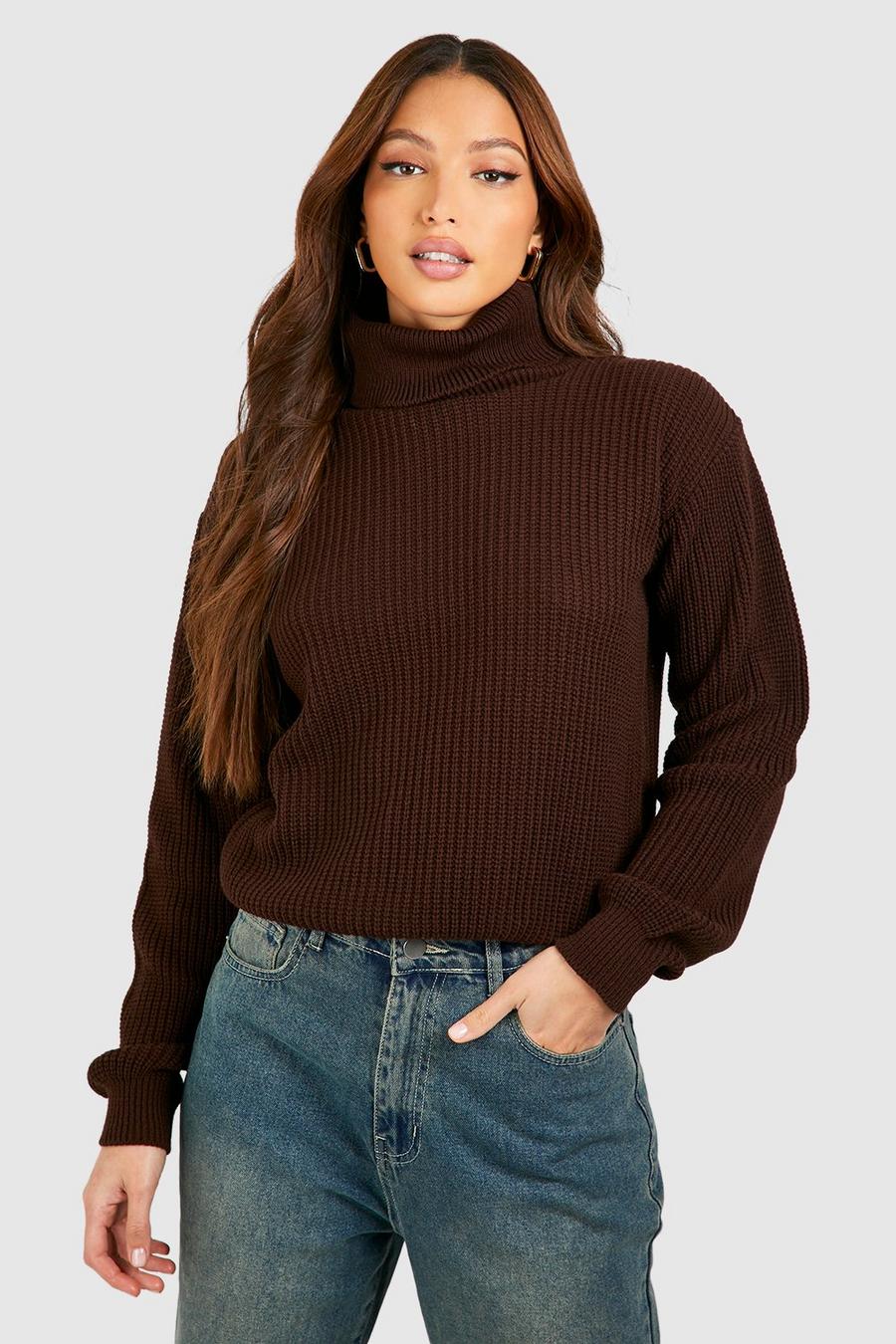 Chocolate Tall Basic Roll Neck Jumper image number 1