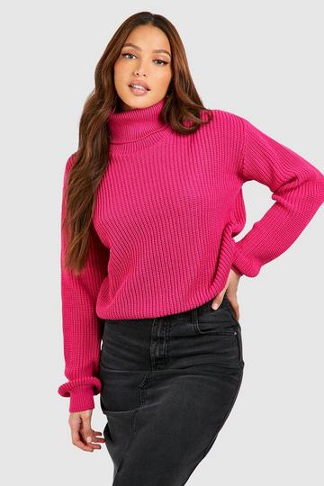 Tall Basic Turtleneck Crop Sweater hot pink