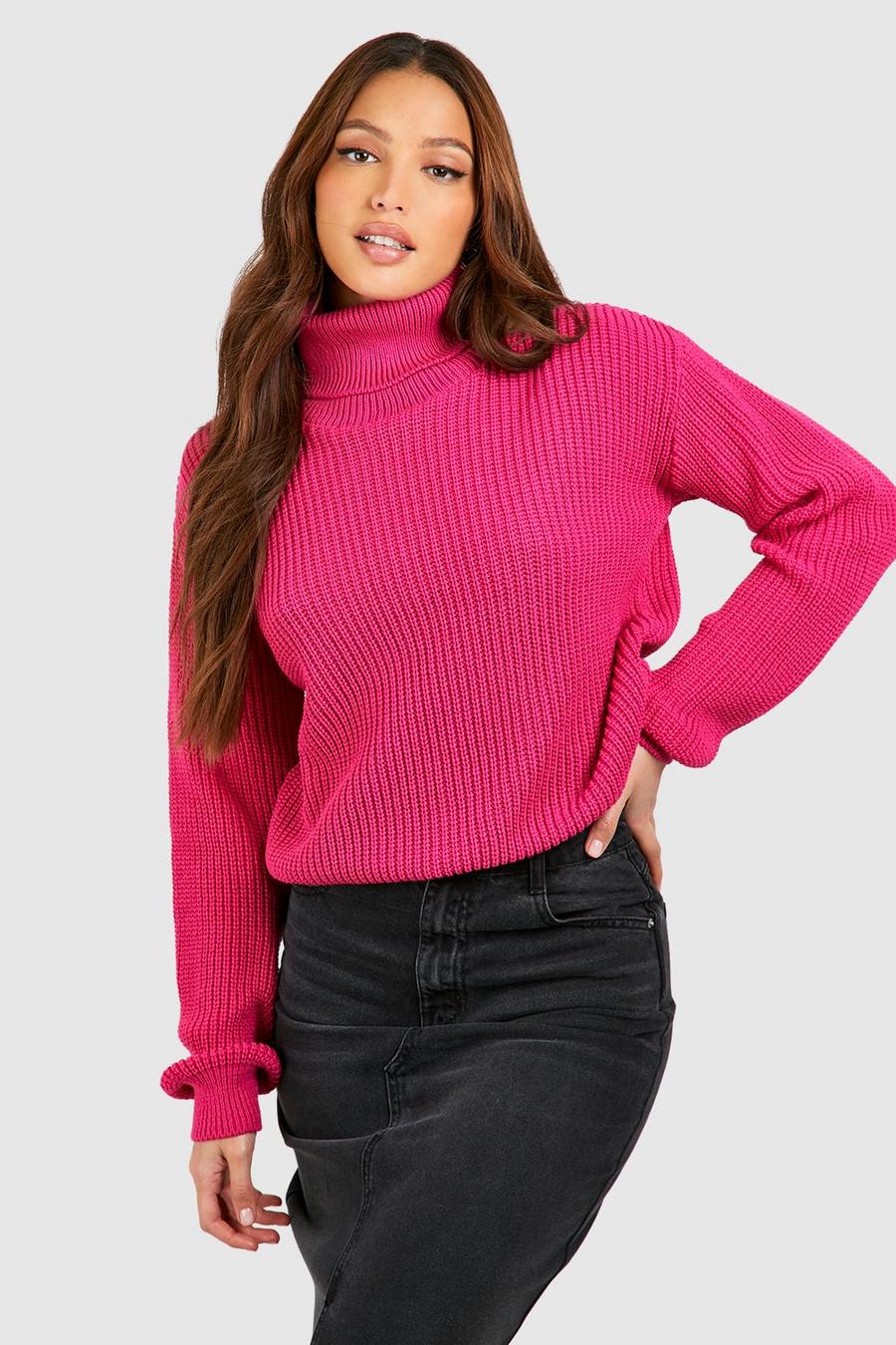 Tall kurzer Basic Pullover mit Rollkragen, Hot pink