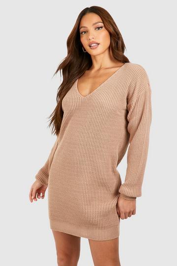 Tall Basic V Neck Sweater Dress stone