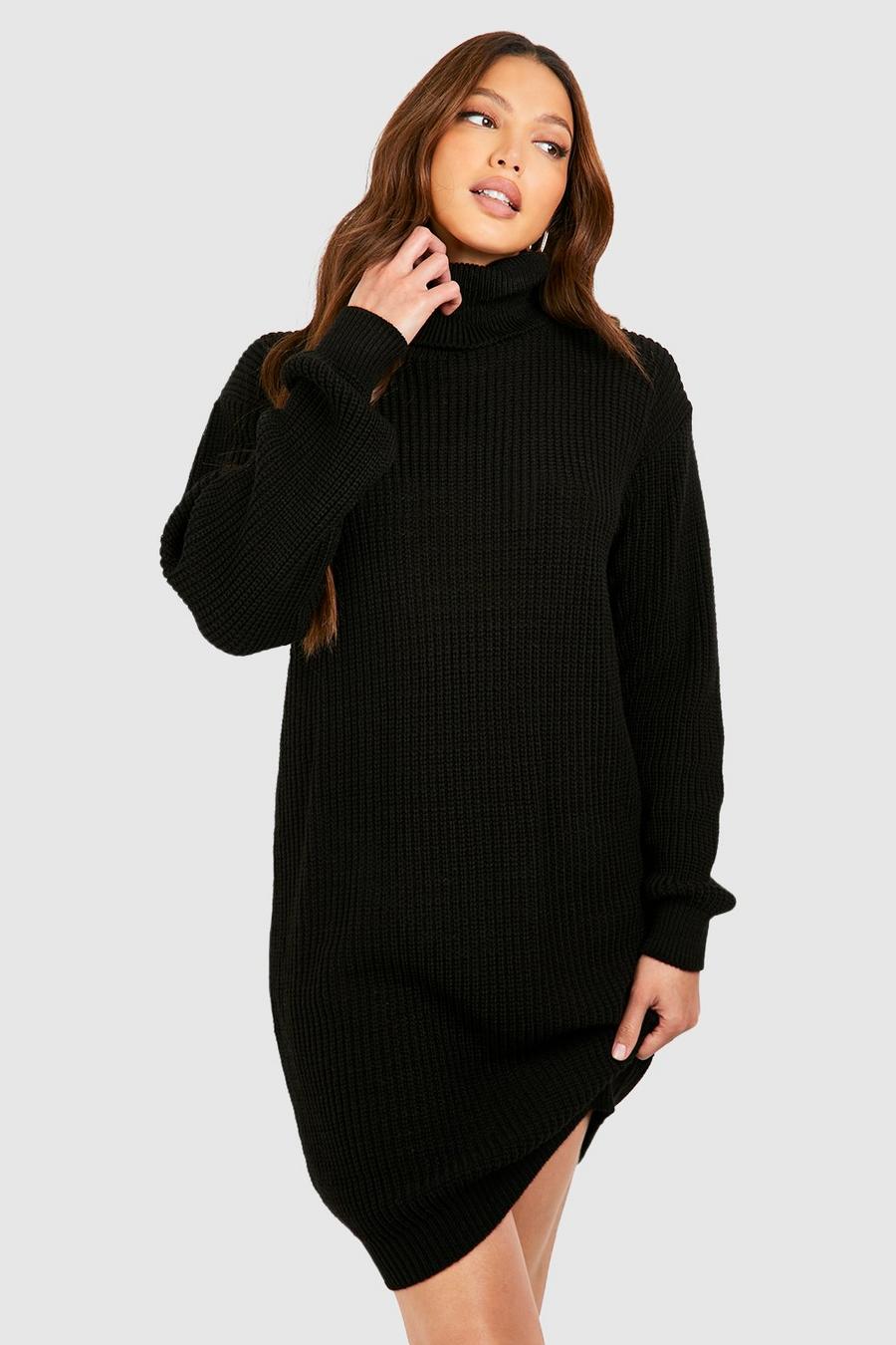 Black Tall Basic Turtleneck Sweater Dress