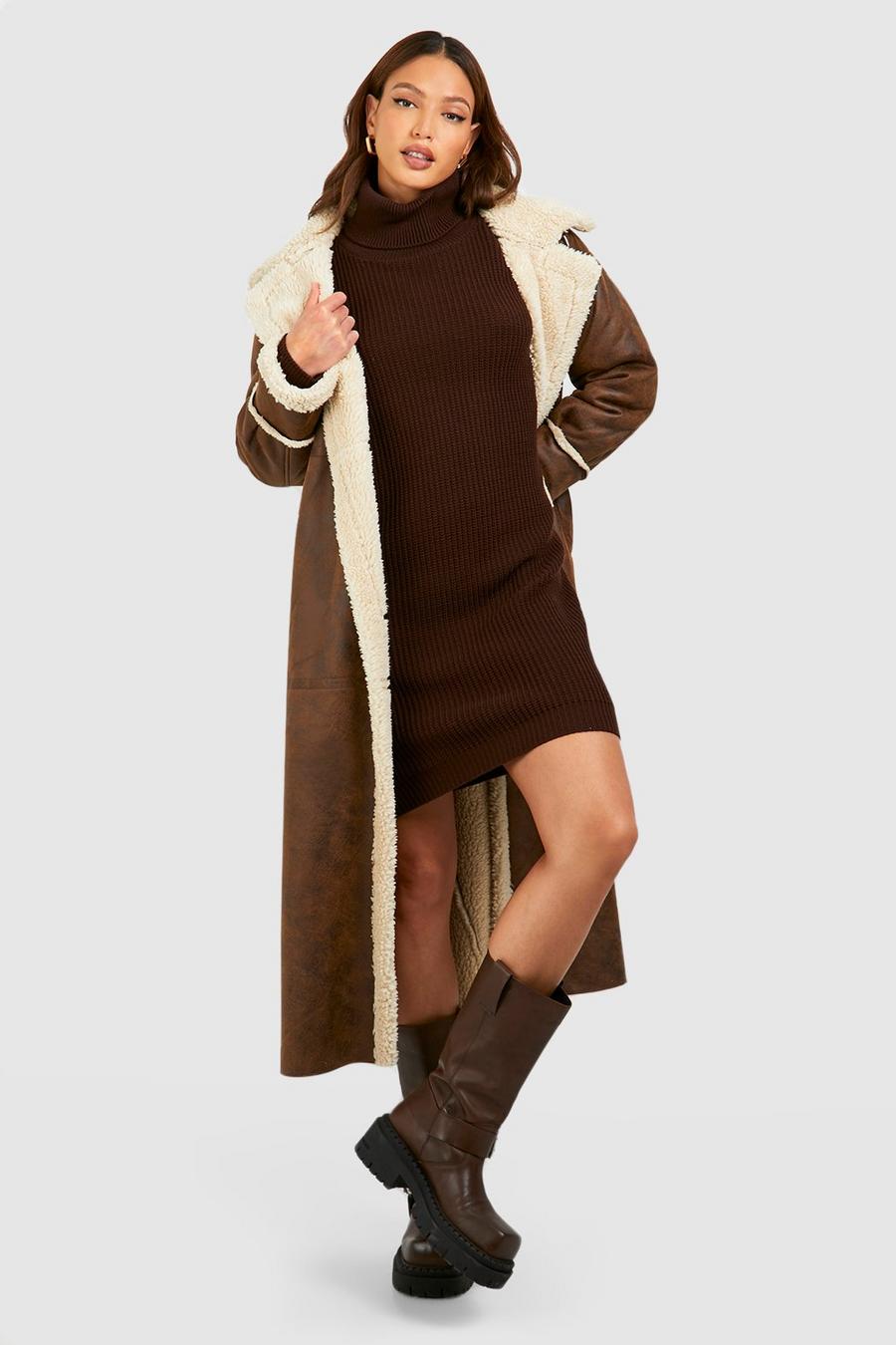 Chocolate Tall Basic Roll Neck Jumper Dress image number 1