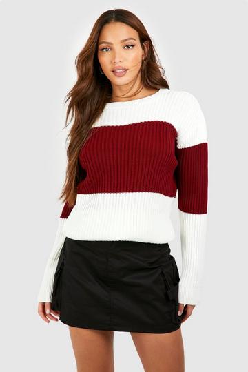 Tall Colour Block Knitted Sweater berry