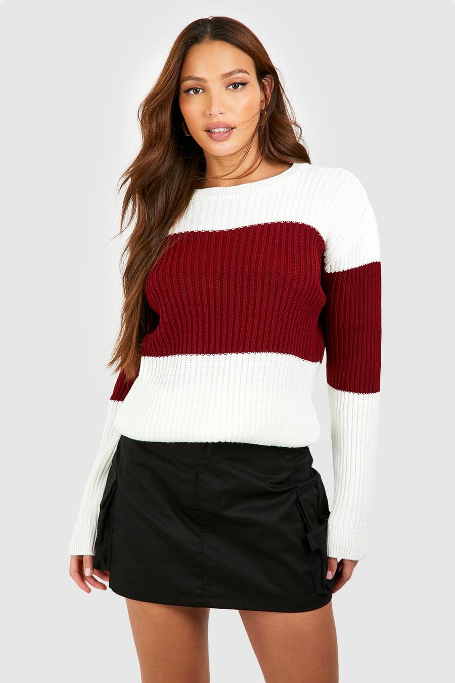 Berry Tall Color Block Knitted Sweater image number 1