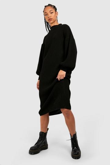 Tall Balloon Sleeve Knitted Maxi Dress black