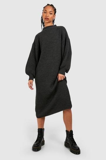 Tall Balloon Sleeve Knitted Maxi Dress charcoal