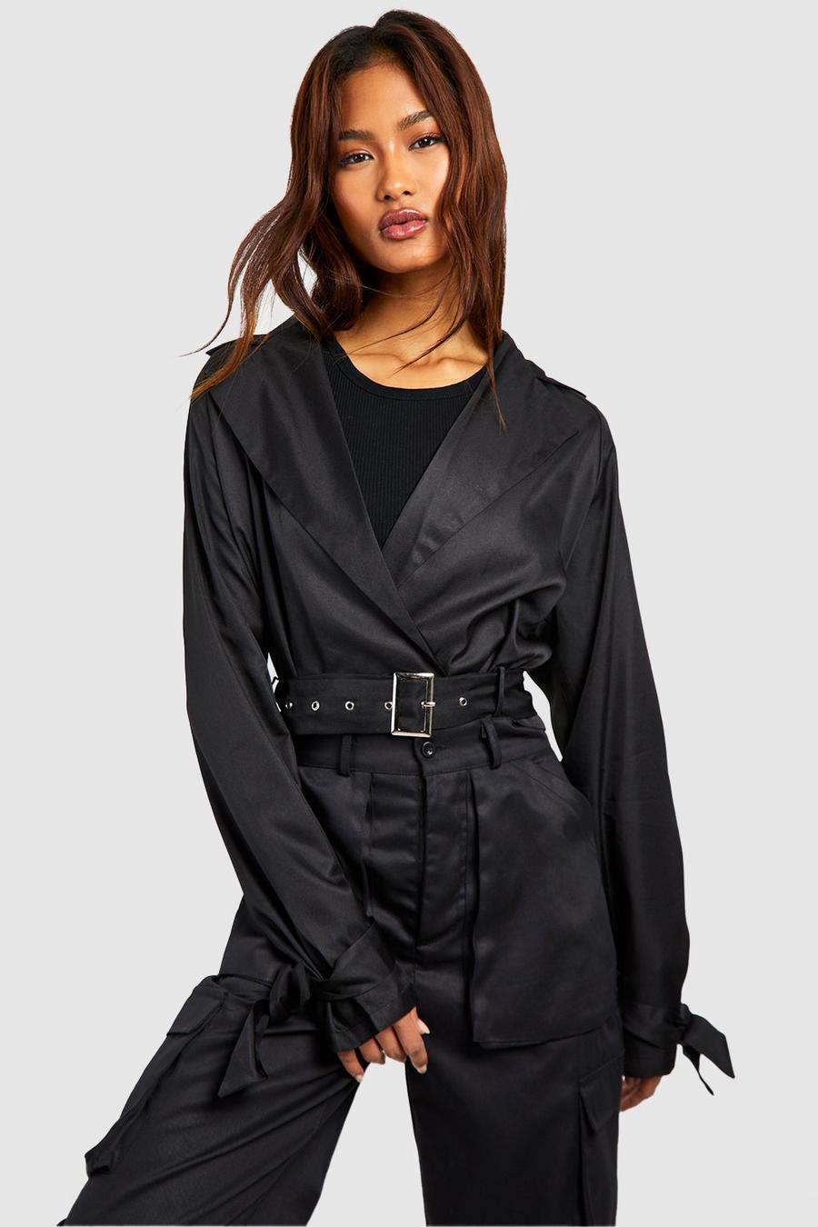 Tall Crop Belted Biker Trench Coat