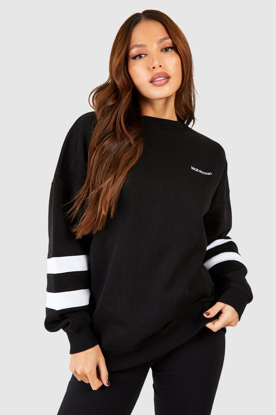 Black Tall Dsgn Stripe Detail Embroidered Sweatshirt