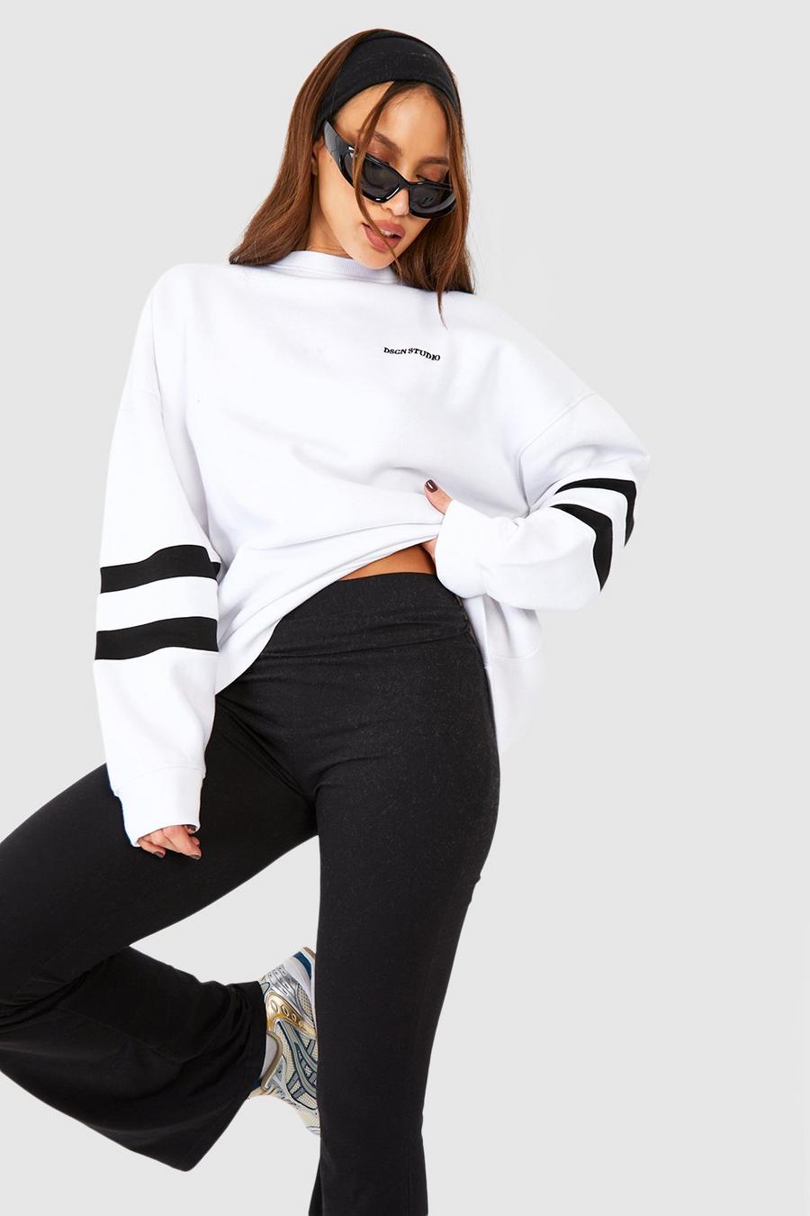 White Tall Dsgn Stripe Detail Embroidered Sweatshirt image number 1