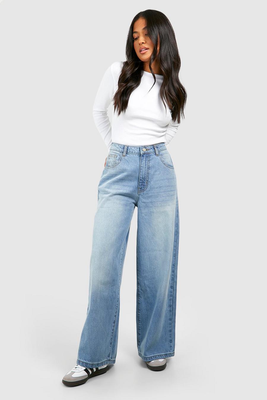 Washed blue The Petite Wide Leg 28 Inch Jean