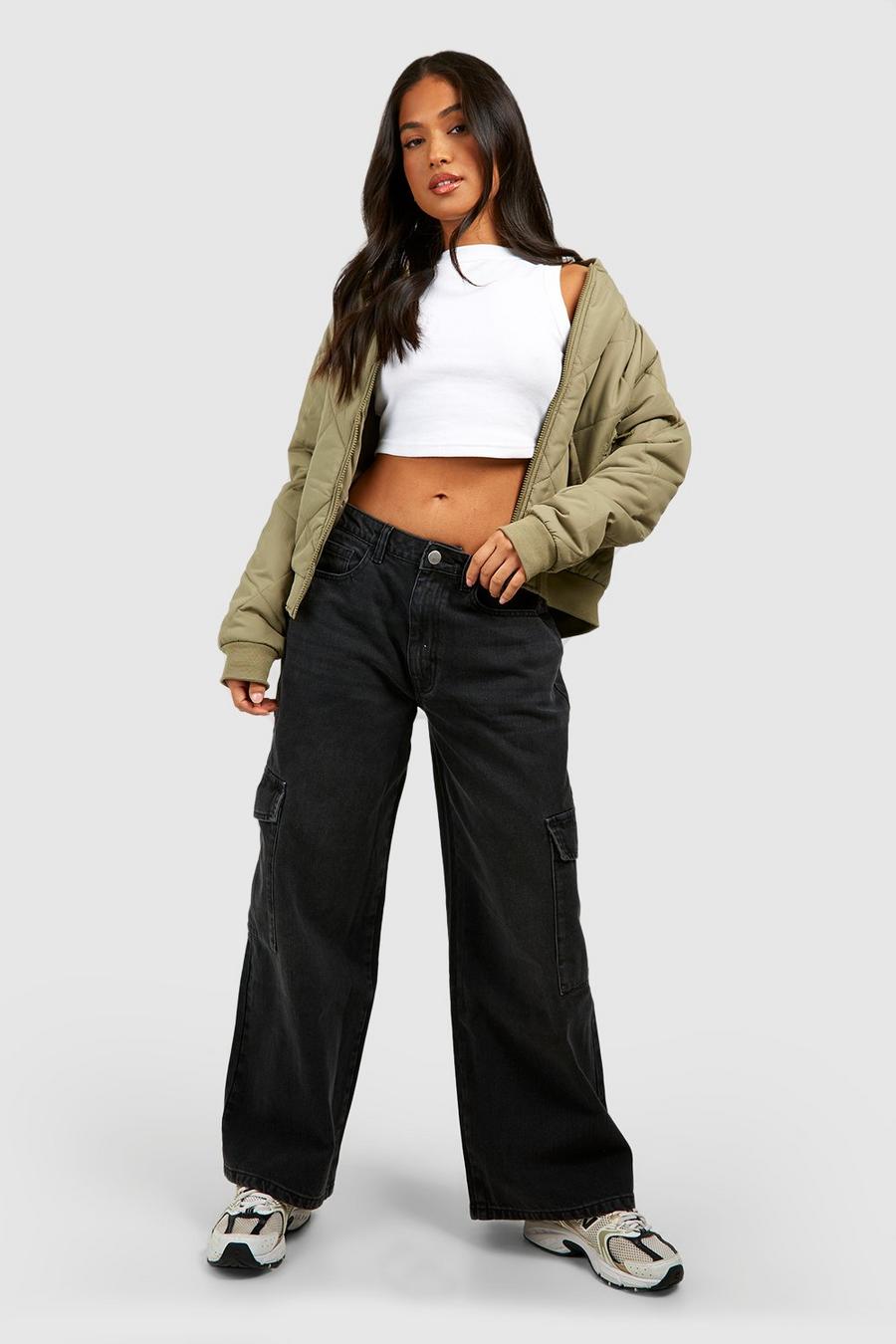 Black The Petite Wide Leg Cargo Jeans image number 1