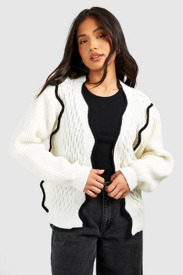 Petite Cardigan Met Geribbelde Zoom ivory