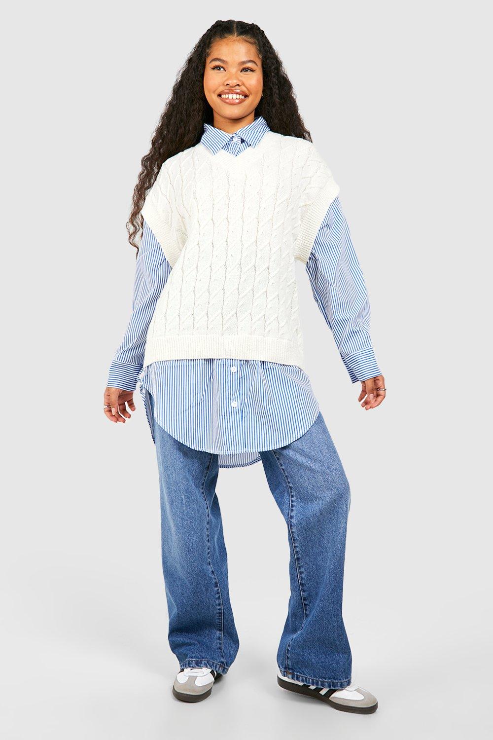 Petite Cable Knit Mock Layer Shirt | boohoo