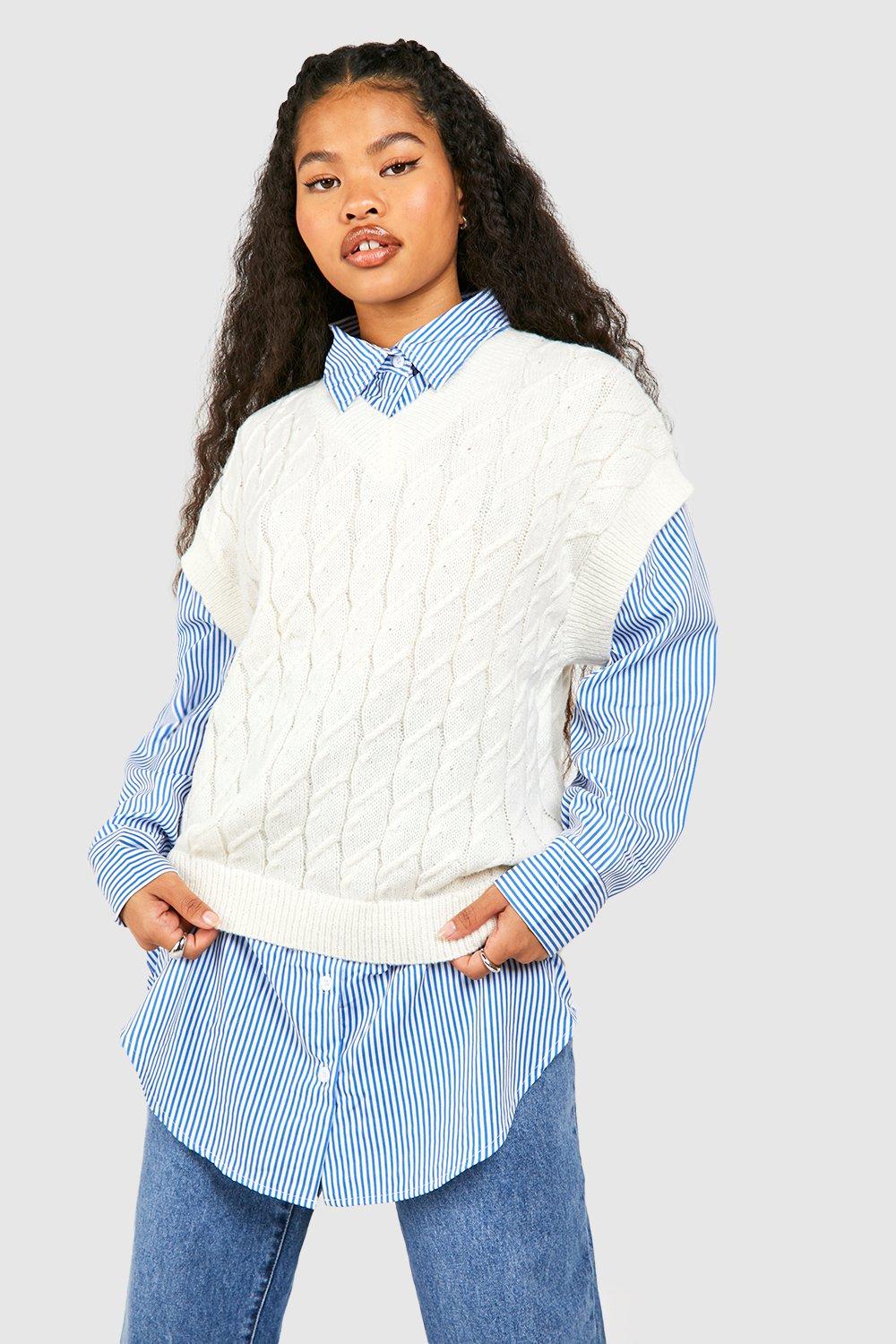 Petite Cable Knit Mock Layer Shirt