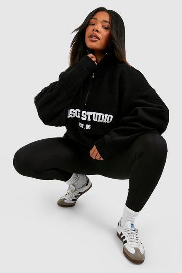 Plus Dsgn Studio Embroidered Half Zip Oversized Sweatshirt black