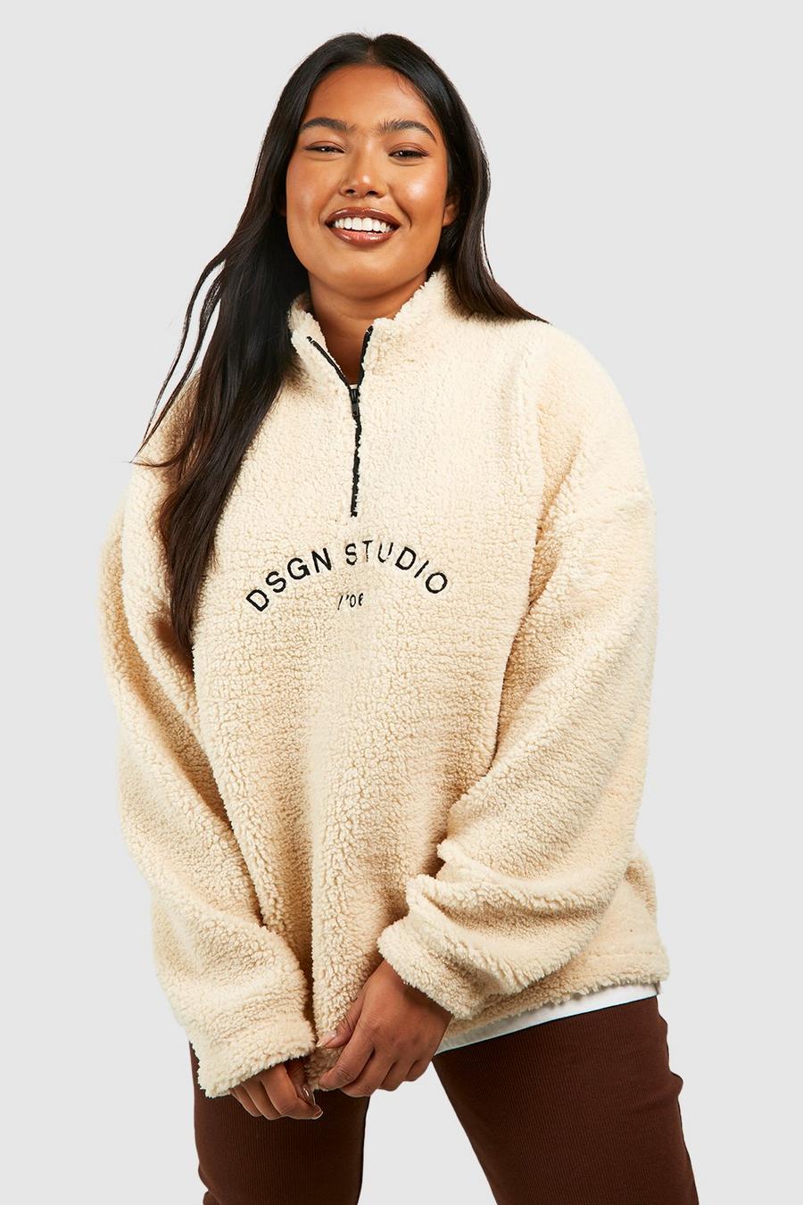 Stone Plus Premium Sweatshirt i teddy med brodyr och kort dragkedja image number 1