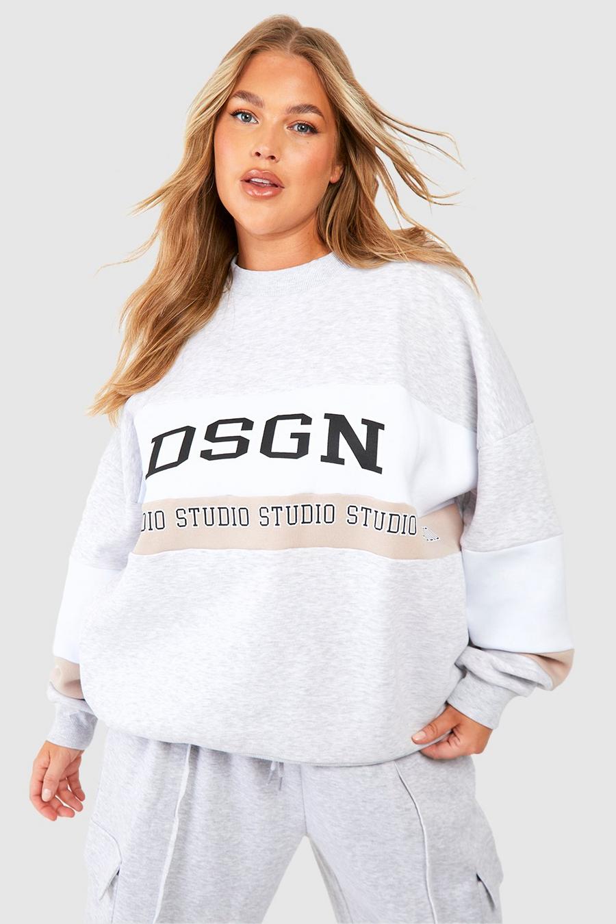 Plus Sweatshirt mit Dsgn Studio Colorblock Print, Ash grey image number 1