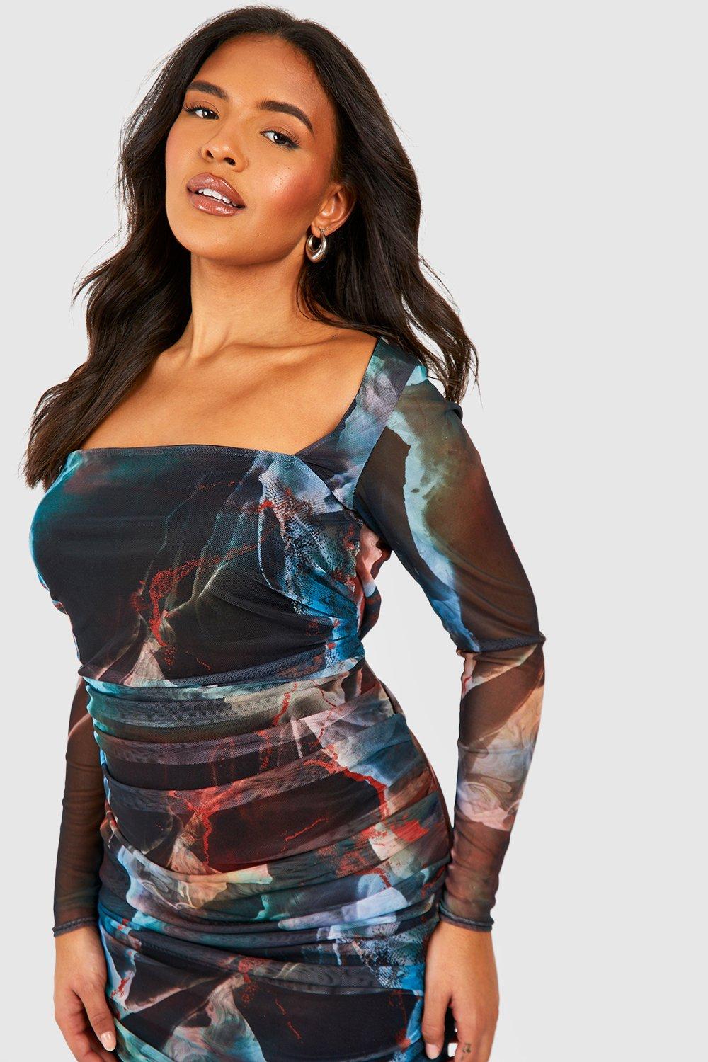 Grande taille Robe moulante en tulle imprim abstrait boohoo