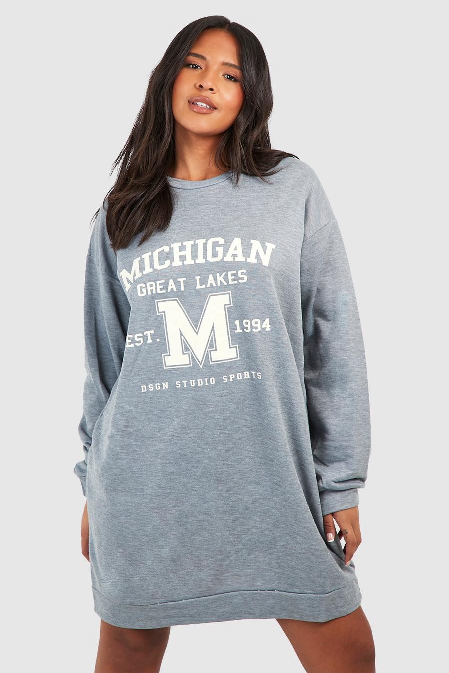 Plus Sweatshirt-Kleid mit Michigan-Print, Ash grey image number 1