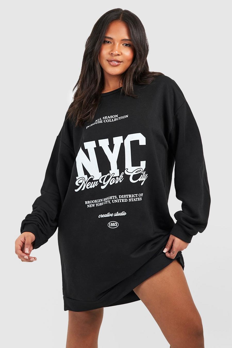 Grande taille - Robe en sweat à slogan N.Y.C, Black