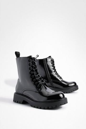 Black Back Tab Lace Up Combat Boots