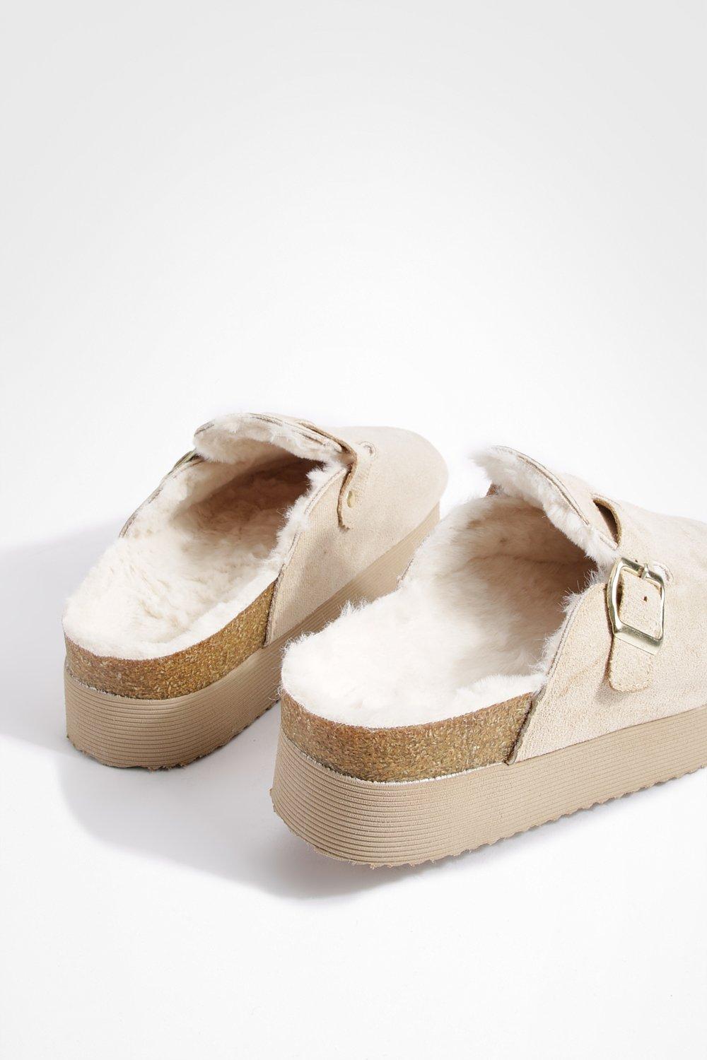 Platform Fur Lined Closed Toe Clogs