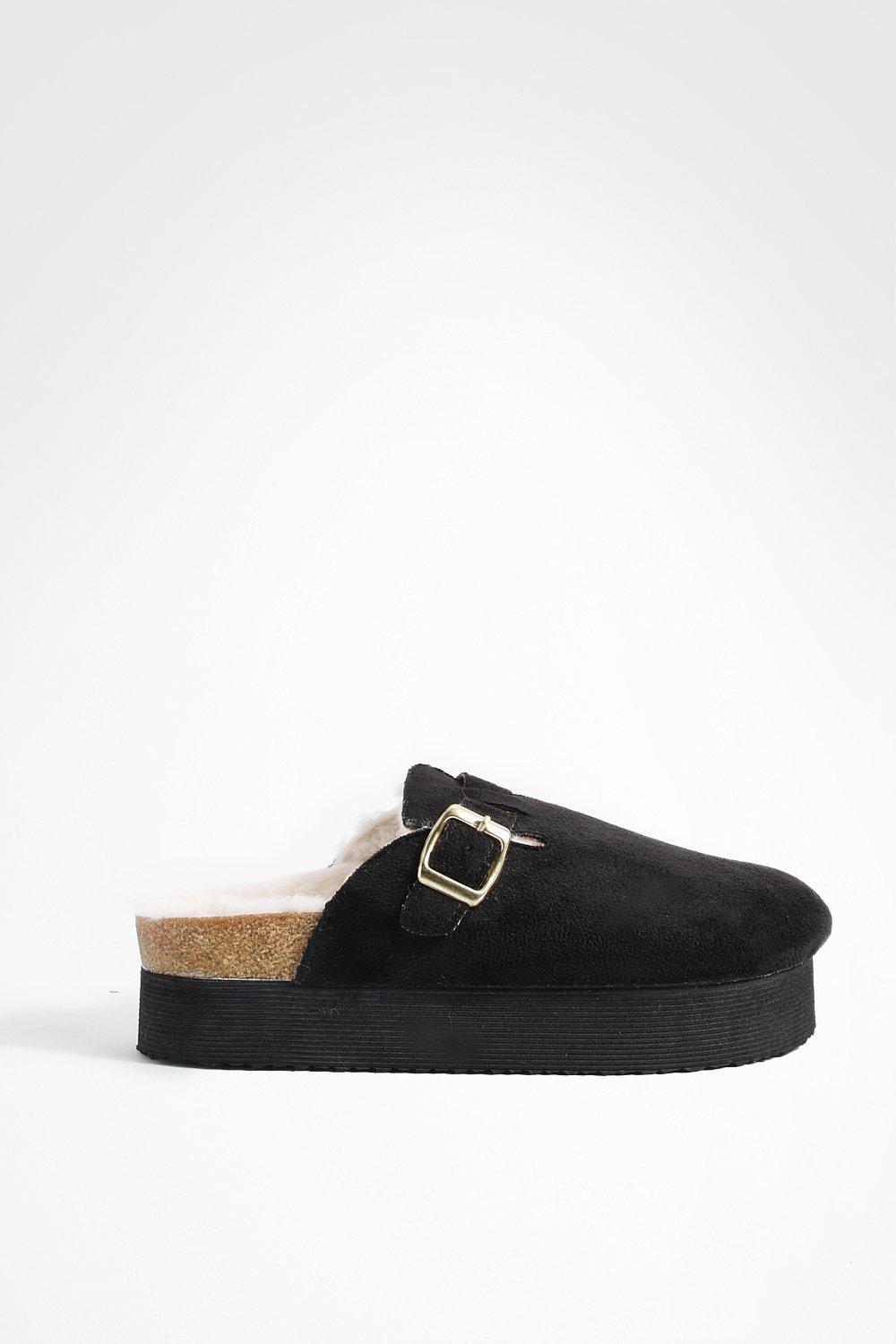 Platform Fur Lined Closed Toe Clogs