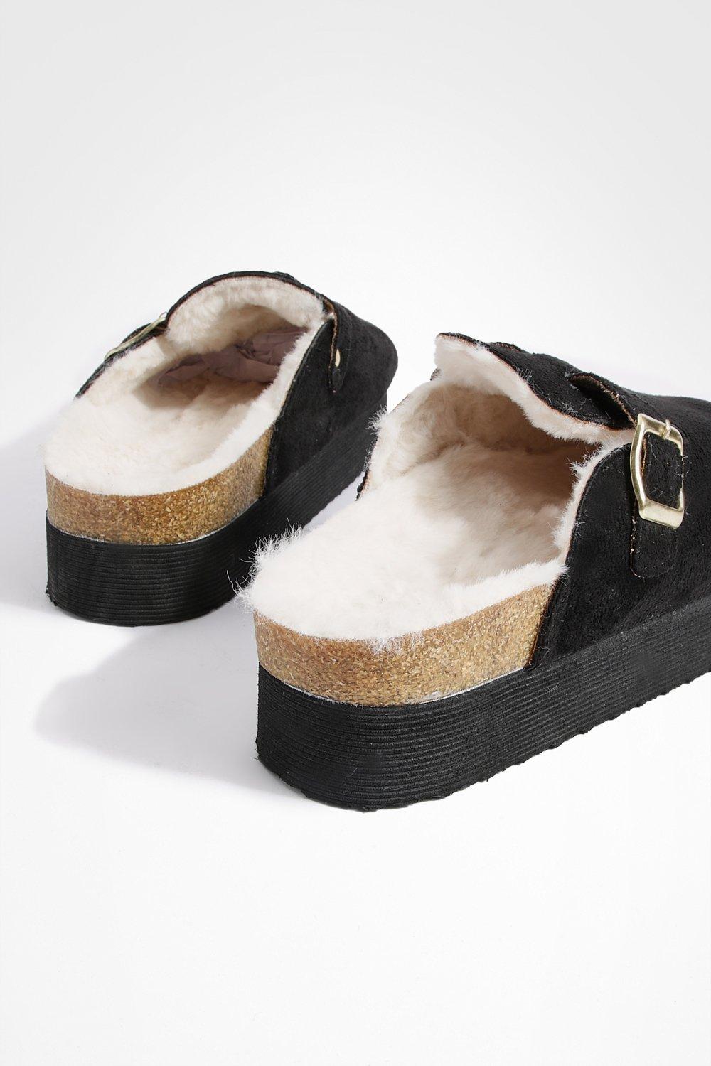 Platform Fur Lined Closed Toe Clogs