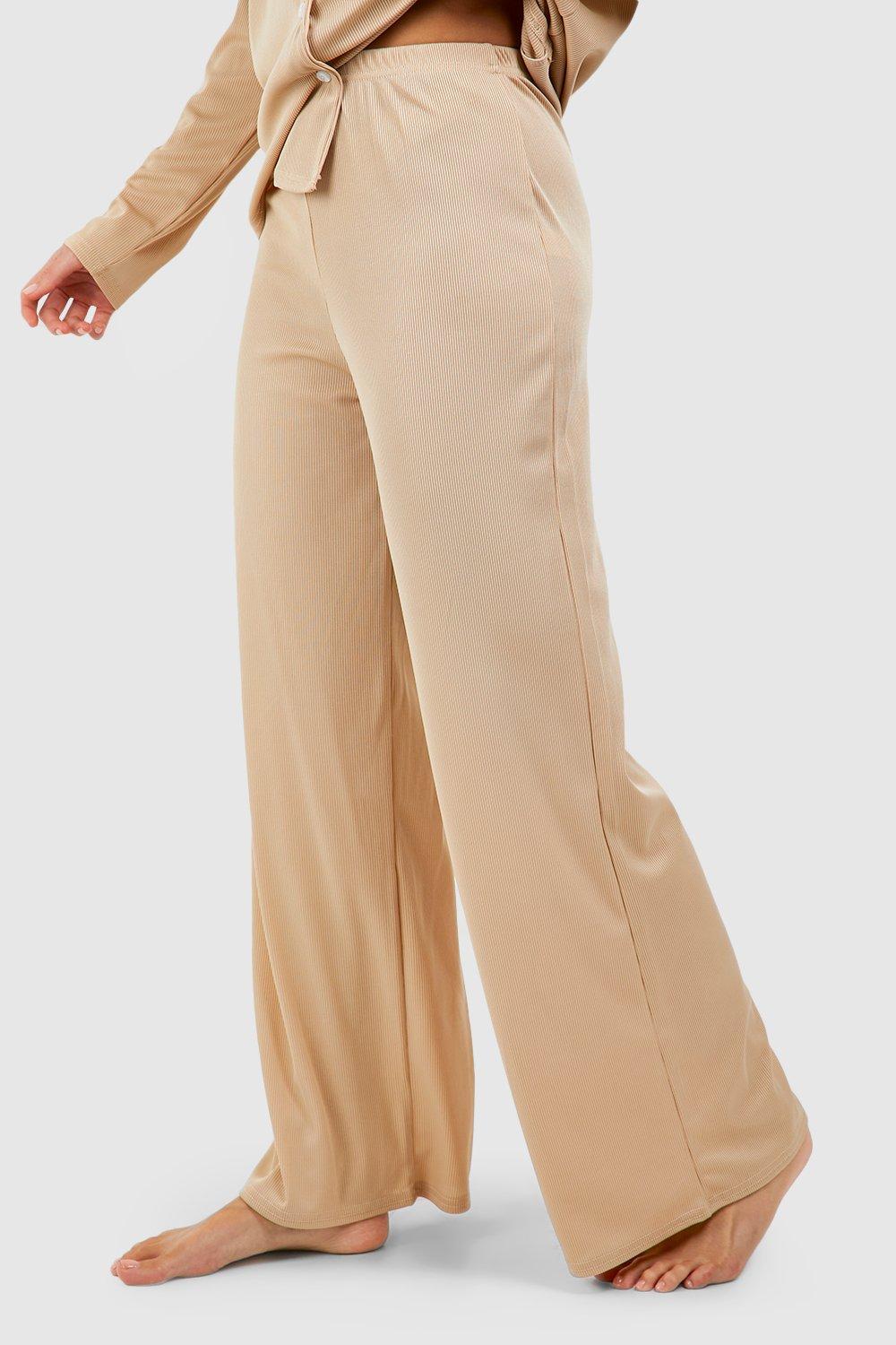 Ribbed Jersey Knit Wide Leg Pj Pants