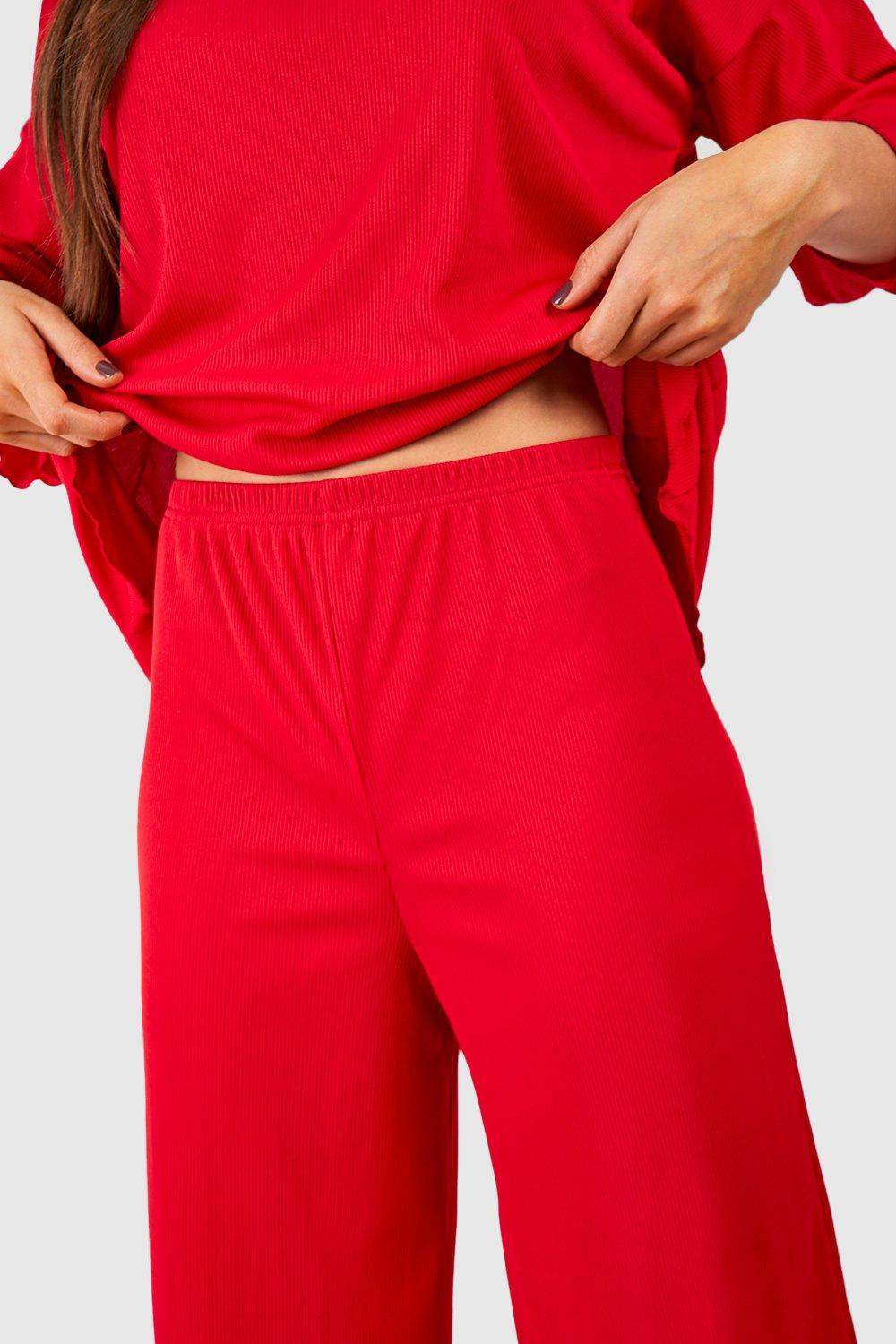 Velour Wide Leg Lounge Trousers, Red